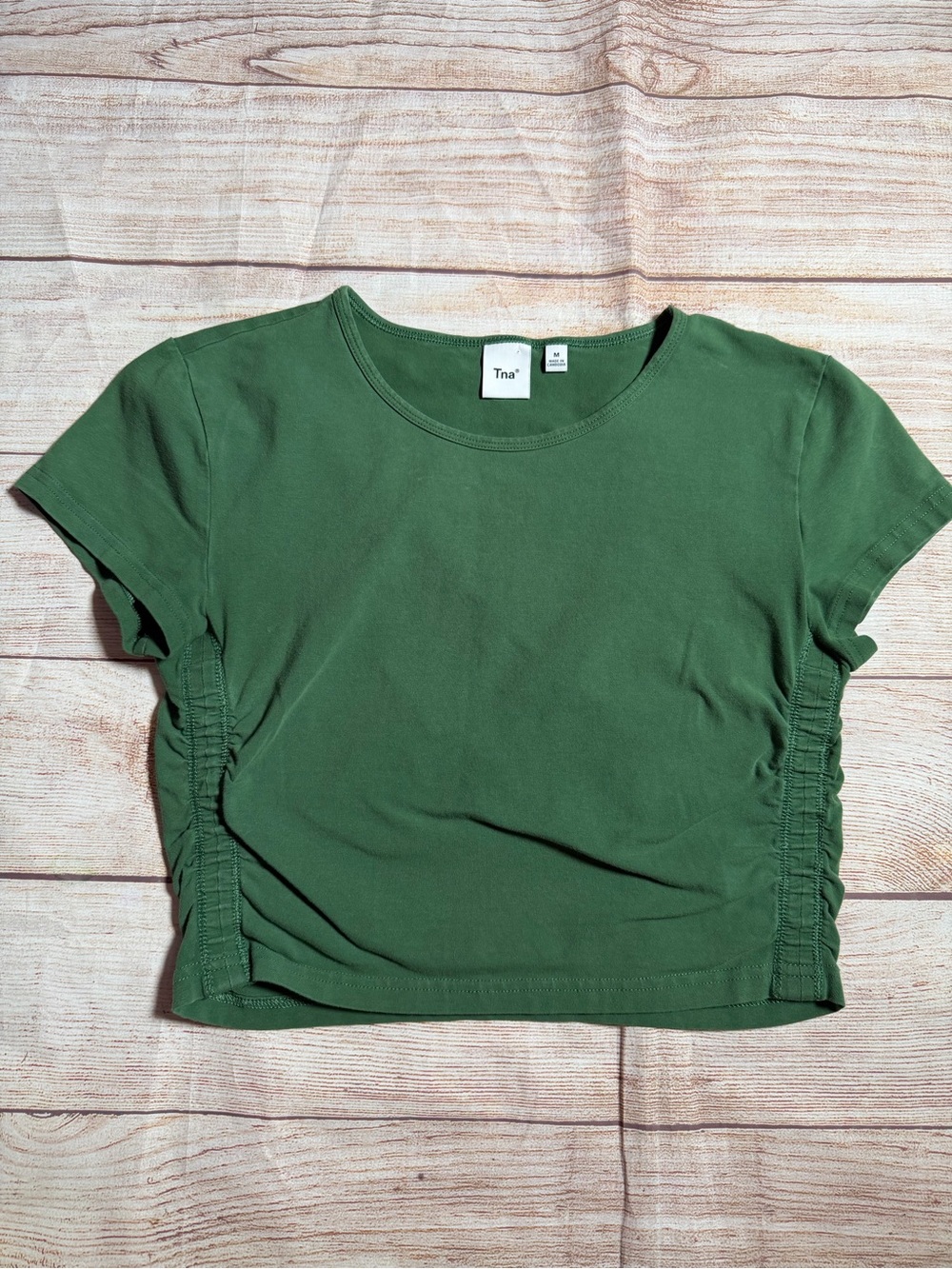 Aritzia Tna Forest Green Ruched Side Crop Tee